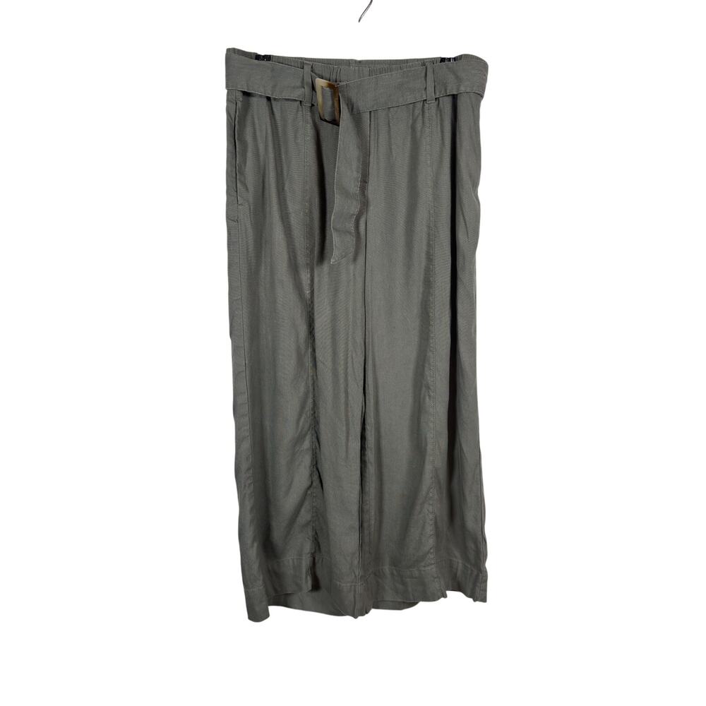 J. Jill Pants Womens Small Petite Green Wide Leg High Rise Belted Slub Cropped